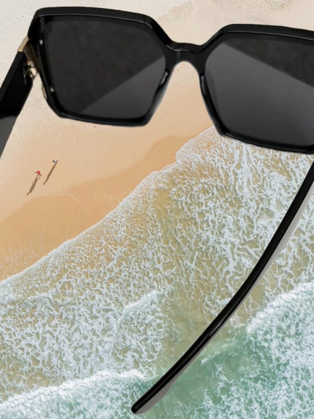 Black and Gold Oversized Square Sunglasses - Picture 2 of 7